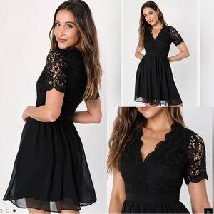 🔥Lulus Angel In Disguise Black Lace Romantic Formal Skater Dress Size XS / S